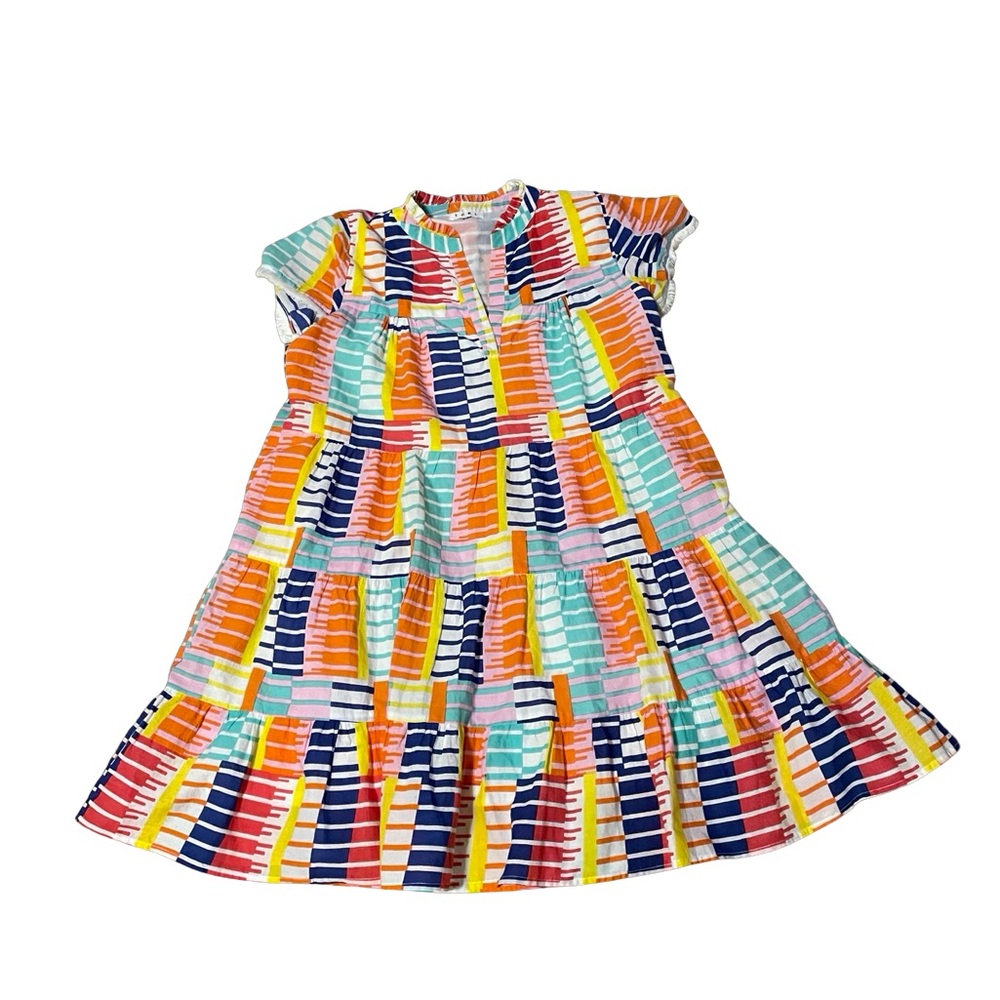 Medium THML Womens Multicolor Fringe sleeve Dress - Baby Doll vneck dress